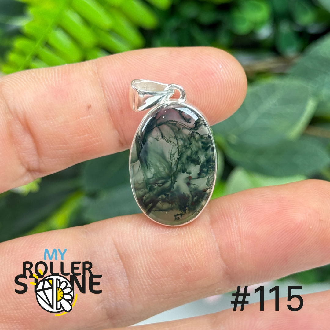 Pendentif argent 925 agate mousse #P115