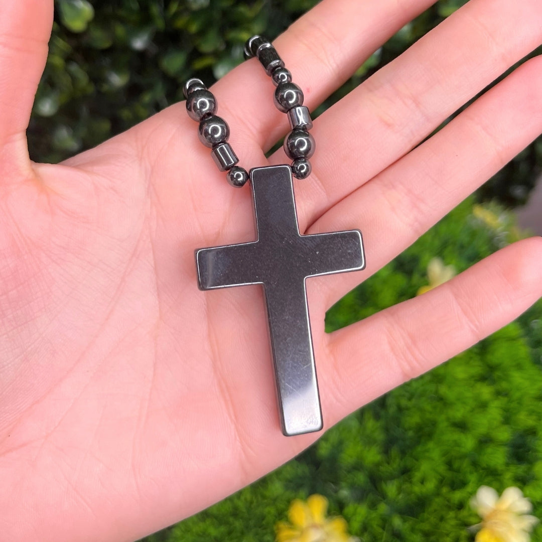 Collier en Hématite Grande Croix 