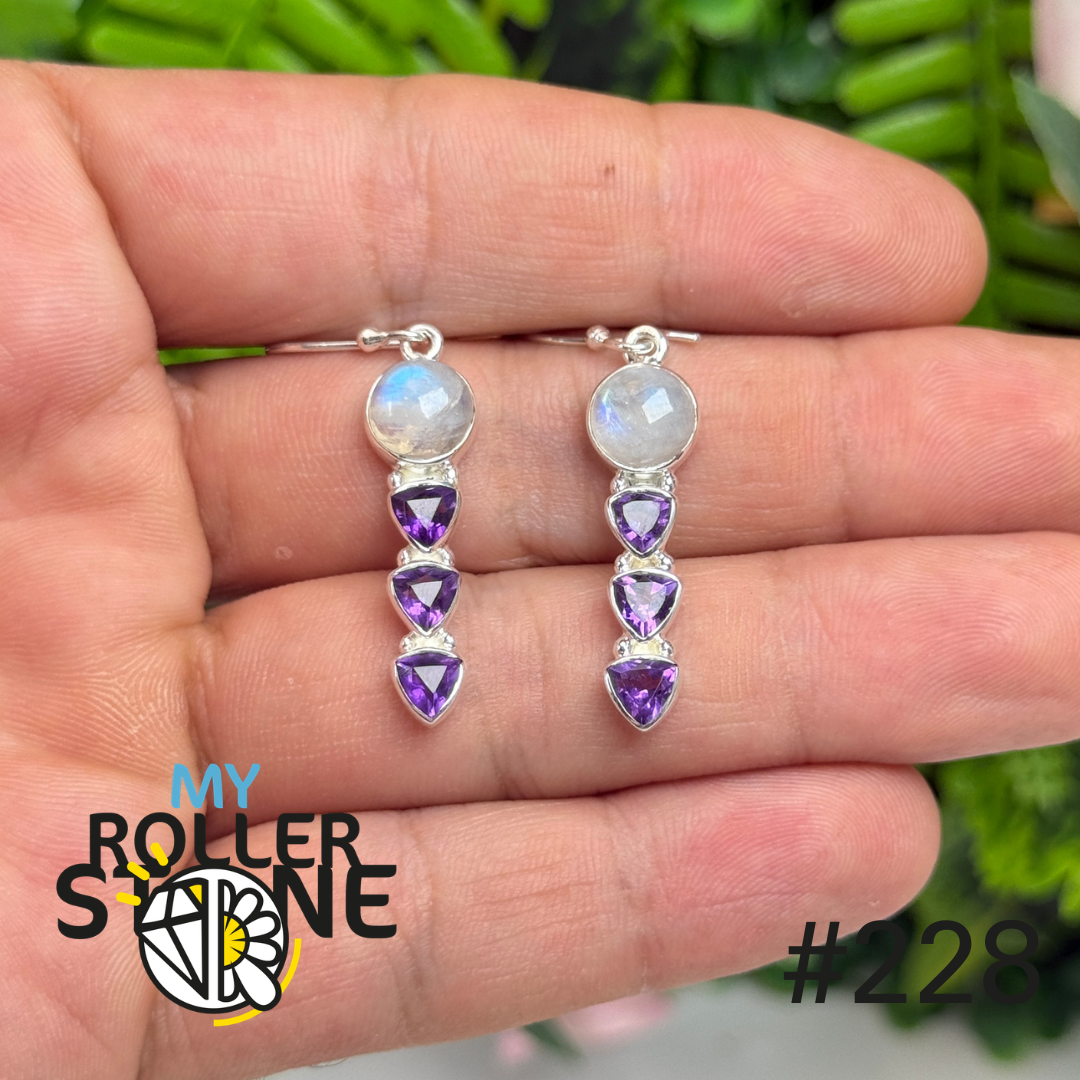 Puces d’oreilles argent 925 pierre de lune facettée #S228