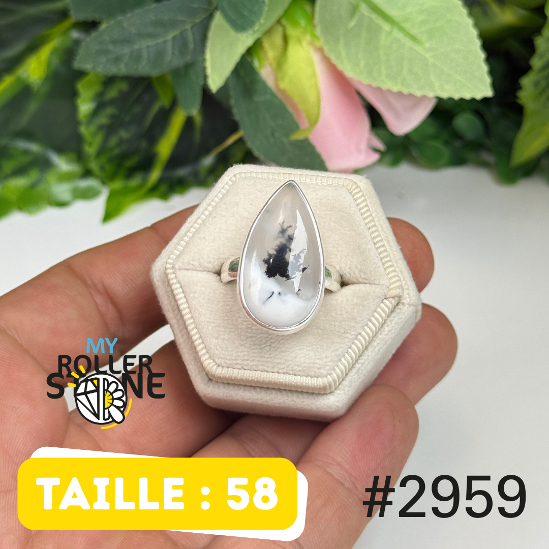 Bague argent 925 opale dendritique #2959