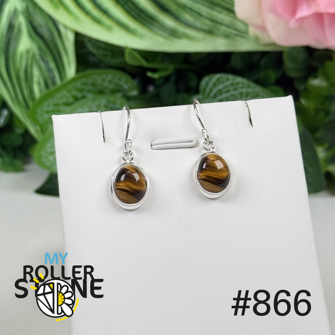 Boucles d’oreilles argent 925 œil de tigre #E866
