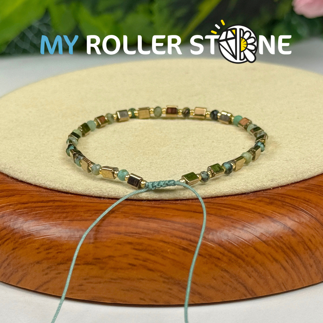 Bracelet Ajustable Turquoise Africaine et Pyrite