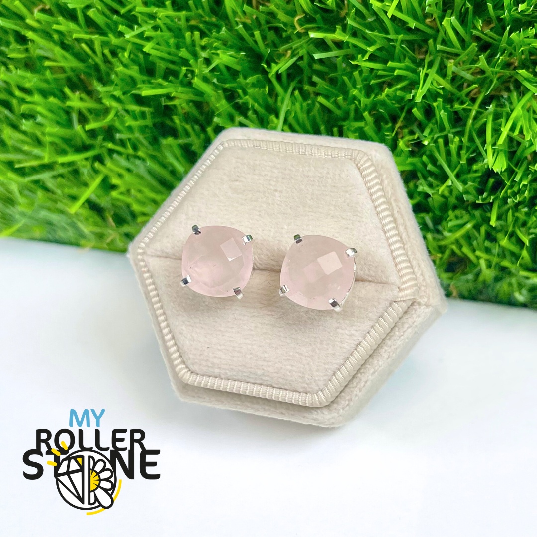 Boucles d'Oreilles Argent 925 Quartz rose Facettée