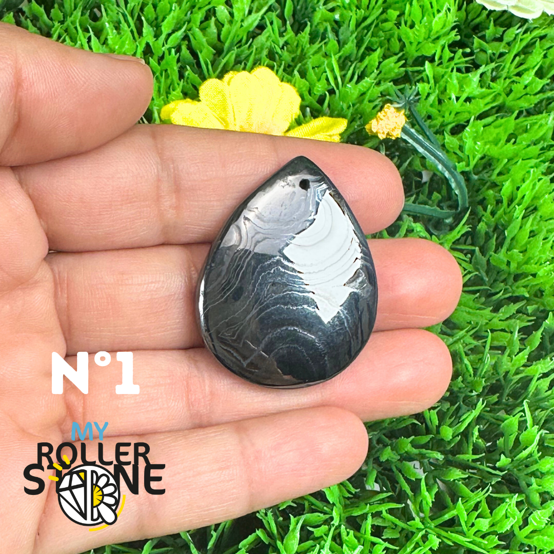 Pendentif Percé Psilomelane Argenté