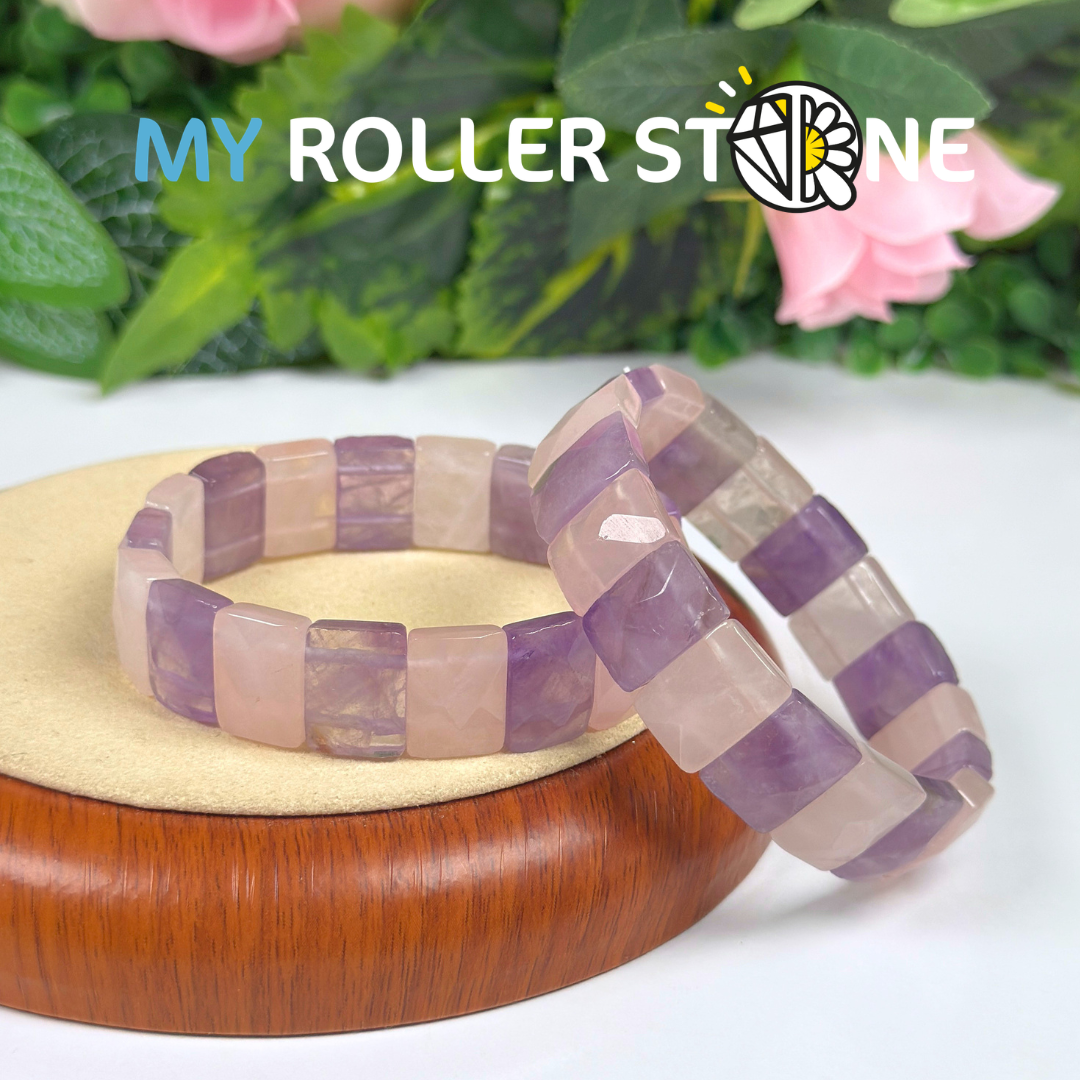 Bracelet Manchette en Améthyste & Quartz Rose