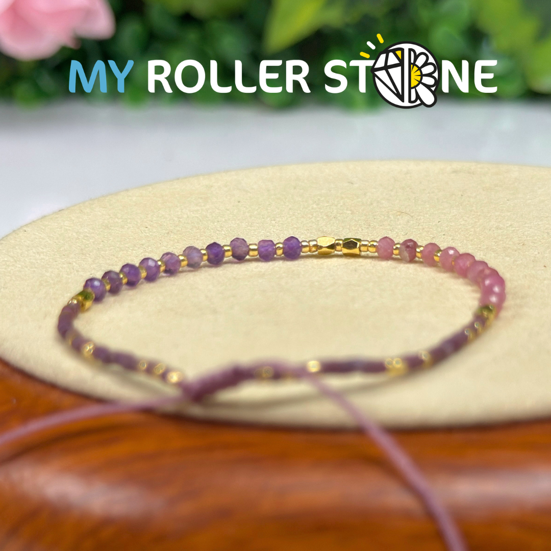 Bracelet réglable Améthyste et Tourmaline rose