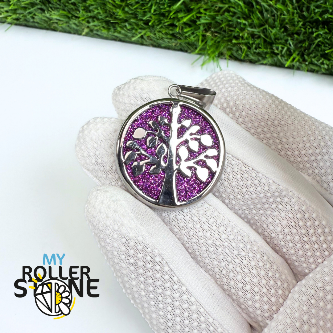 Pendentif Arbre de vie Acier inoxydable Violet/Argenté