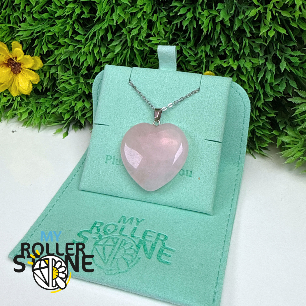 Grand Pendentif Coeur Quartz Rose