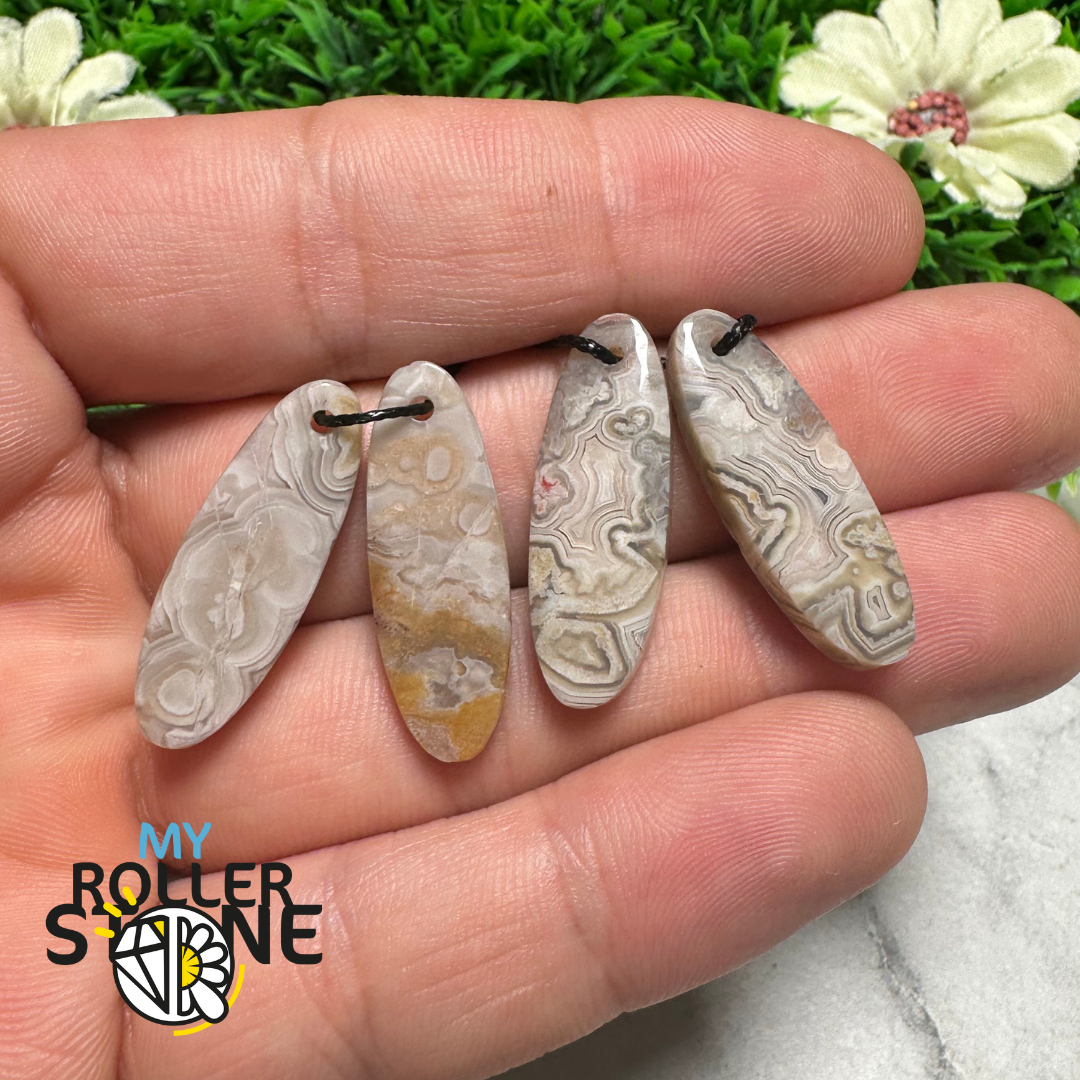Paire de Cabochons percées Agate Mexicaine goutte