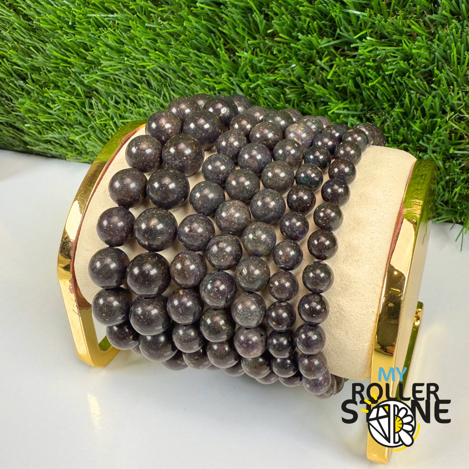 Bracelet Bolo En Argent Sterling & Or Jaune Avec Opale Noire 5mm - Fait Main - 7 Carats