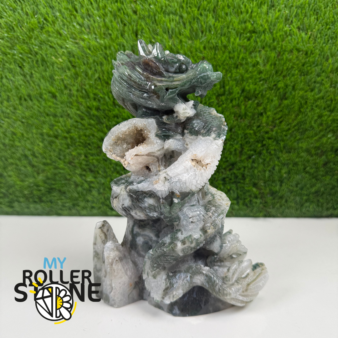 Sculpture en Forme de Dragon en Agate mousse