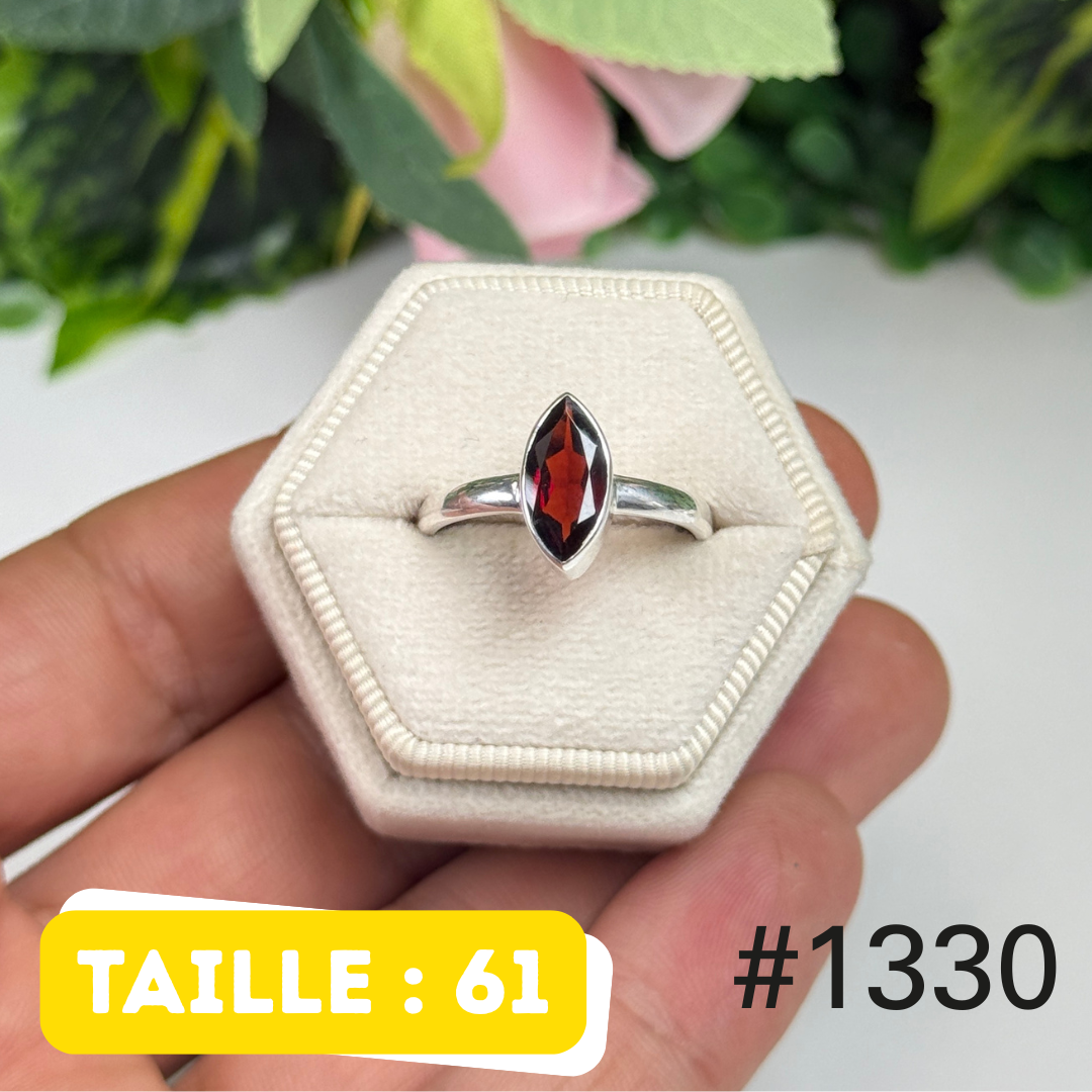 Bague argent 925 grenat facetté #1330