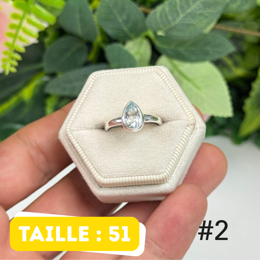 Bague argent 925 aigue-marine facettée #QFR2