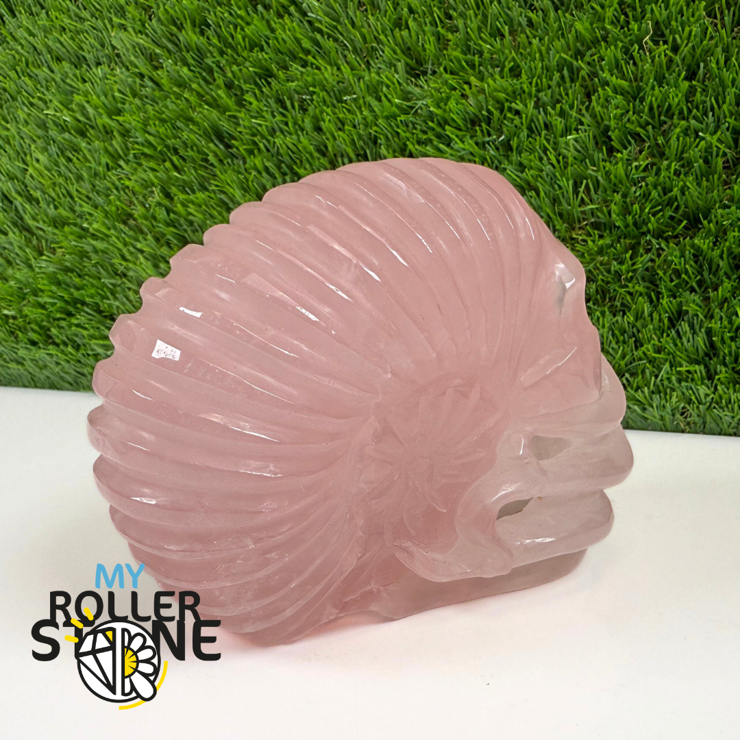 Sculpture en Quartz rose Tete de Mort et Pieuvre