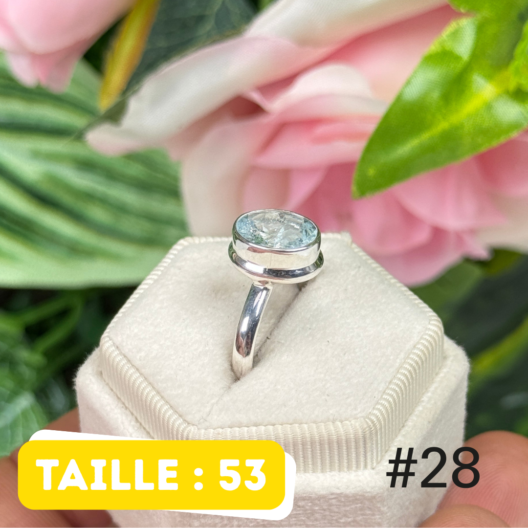 Bague argent aigue-marine facettée #FR28