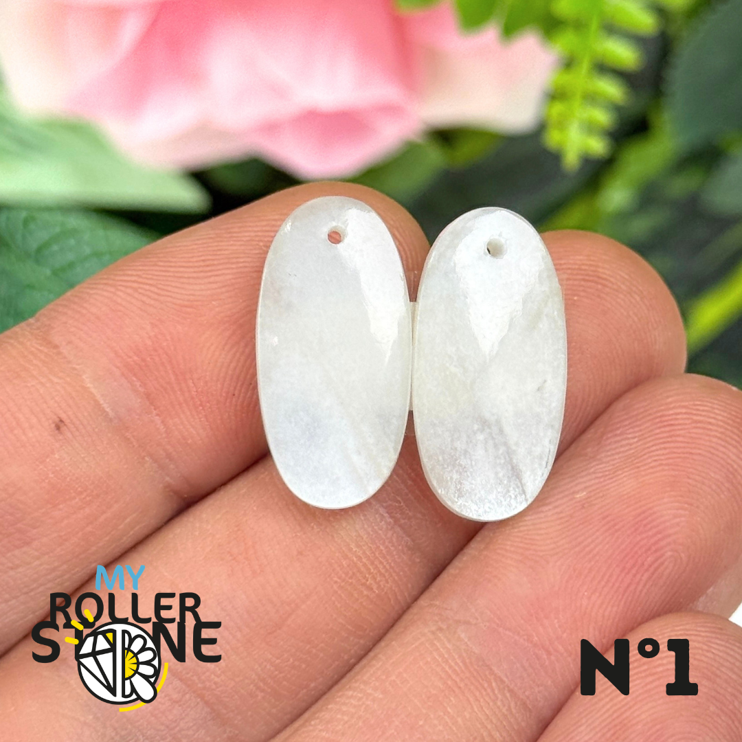 Paire de Cabochon percé en Pierre de lune D'Inde pour Boucles d'oreilles