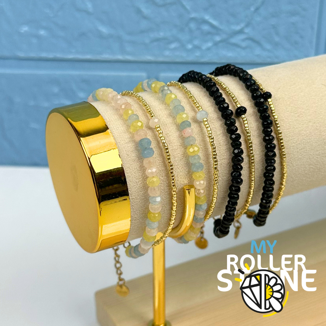 Bracelet doubles rangs Morganite ou Onyx noire