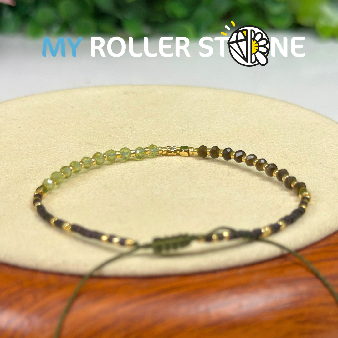 Bracelet réglable Péridot et Obsidienne dorée