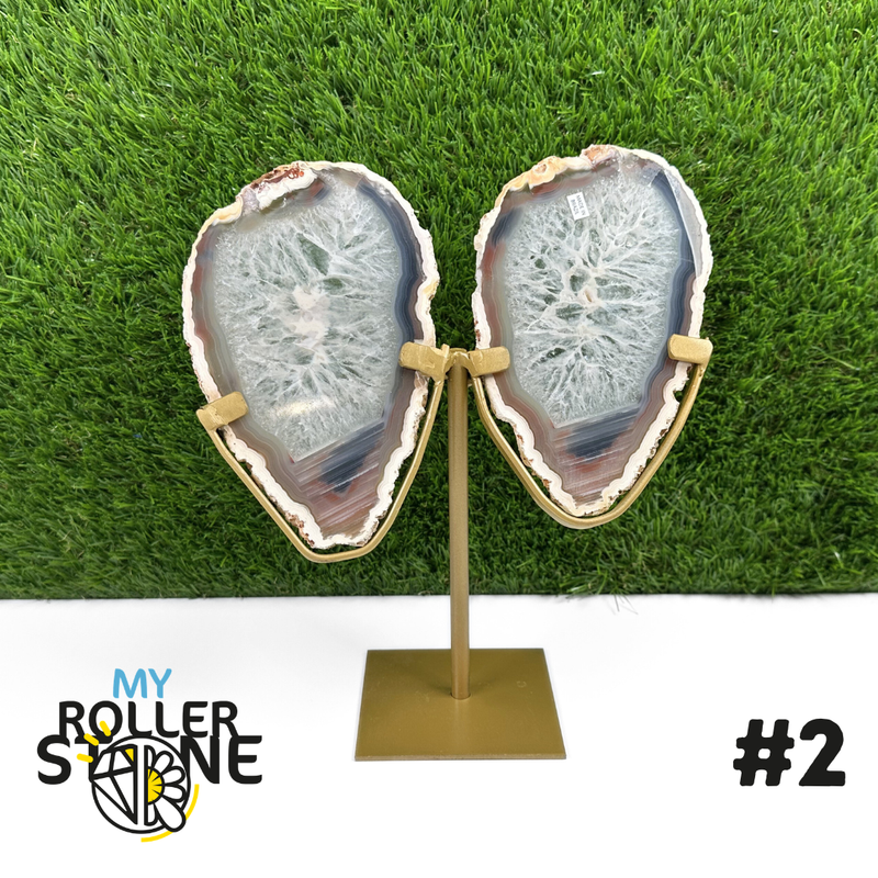 Tranche Duo d'Agate sur Support Métal #2