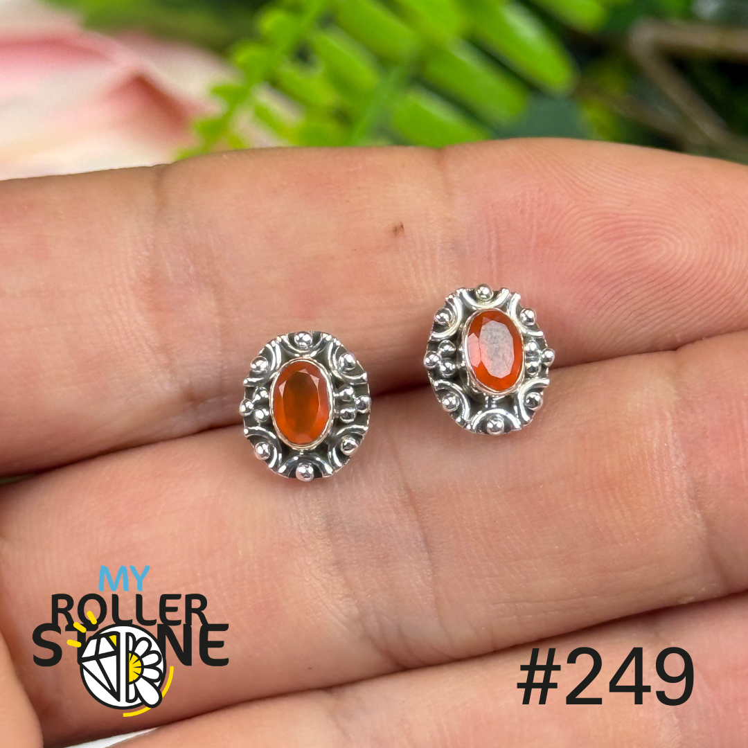 Boucles d’oreilles argent cornaline facettée #S249