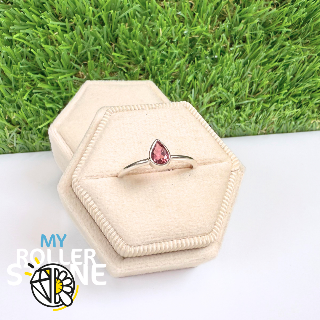 Bague Argent Tourmaline Rose Goutte Facettée (R819PT)