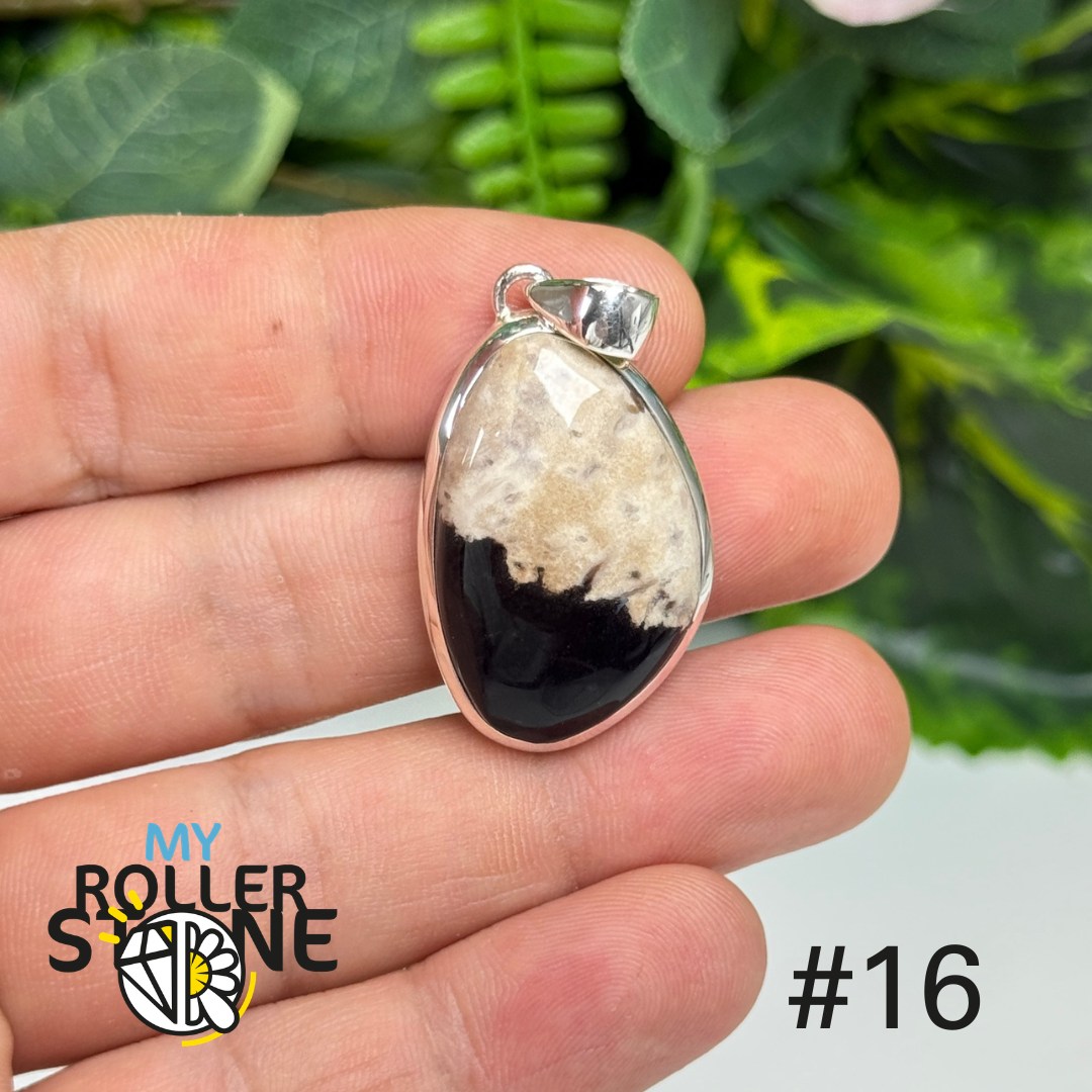 Pendentif argent 925 bois de palmier pétrifié #WP16