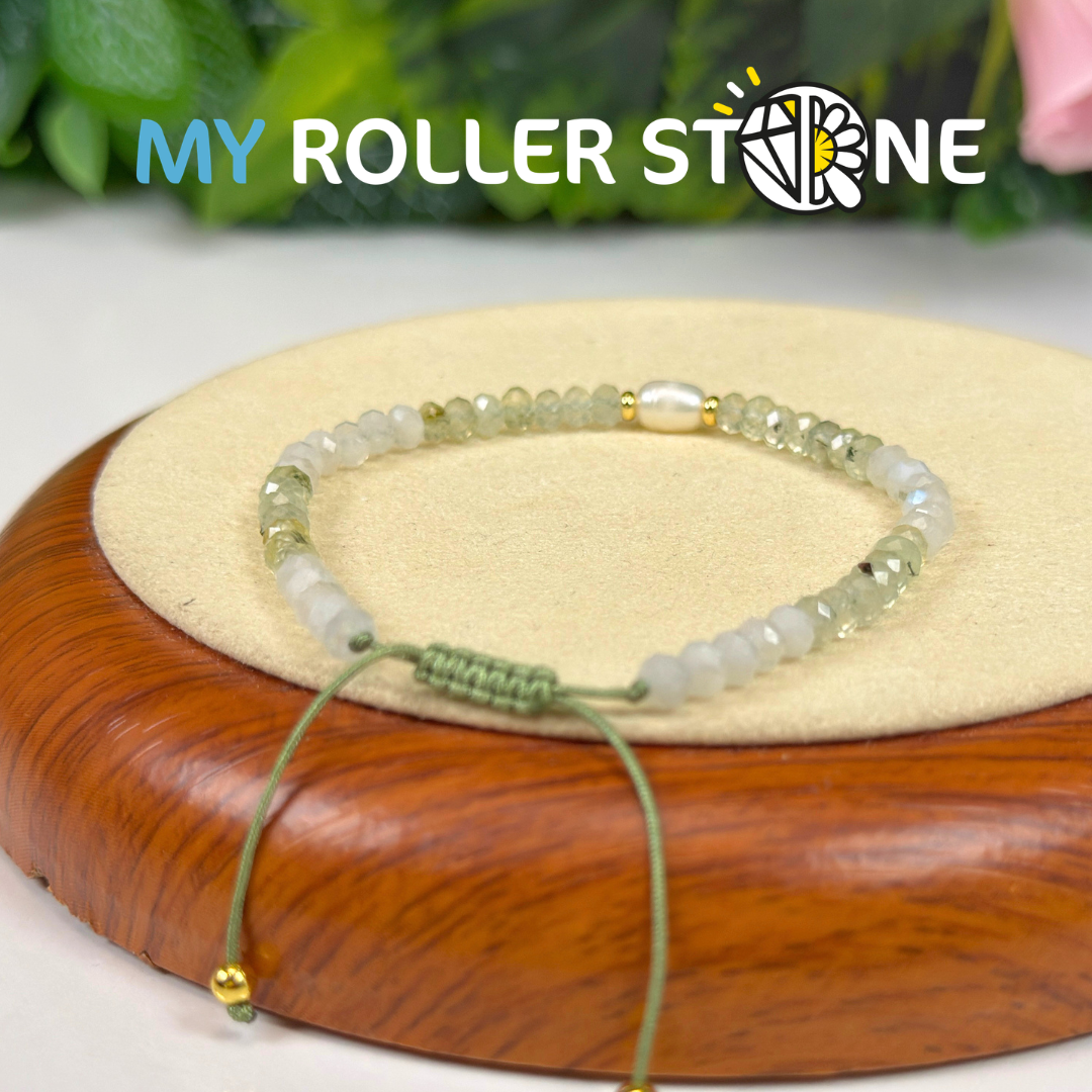 Bracelet Ajustable Pierre de Lune et Préhnite