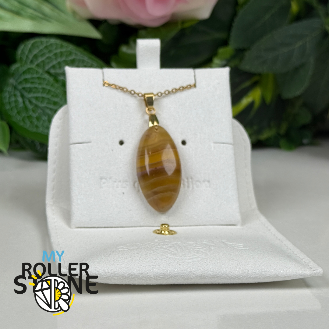 Pendentif Percé en Fluorite Multicolore à Bandes Dorées – Qualité 5A