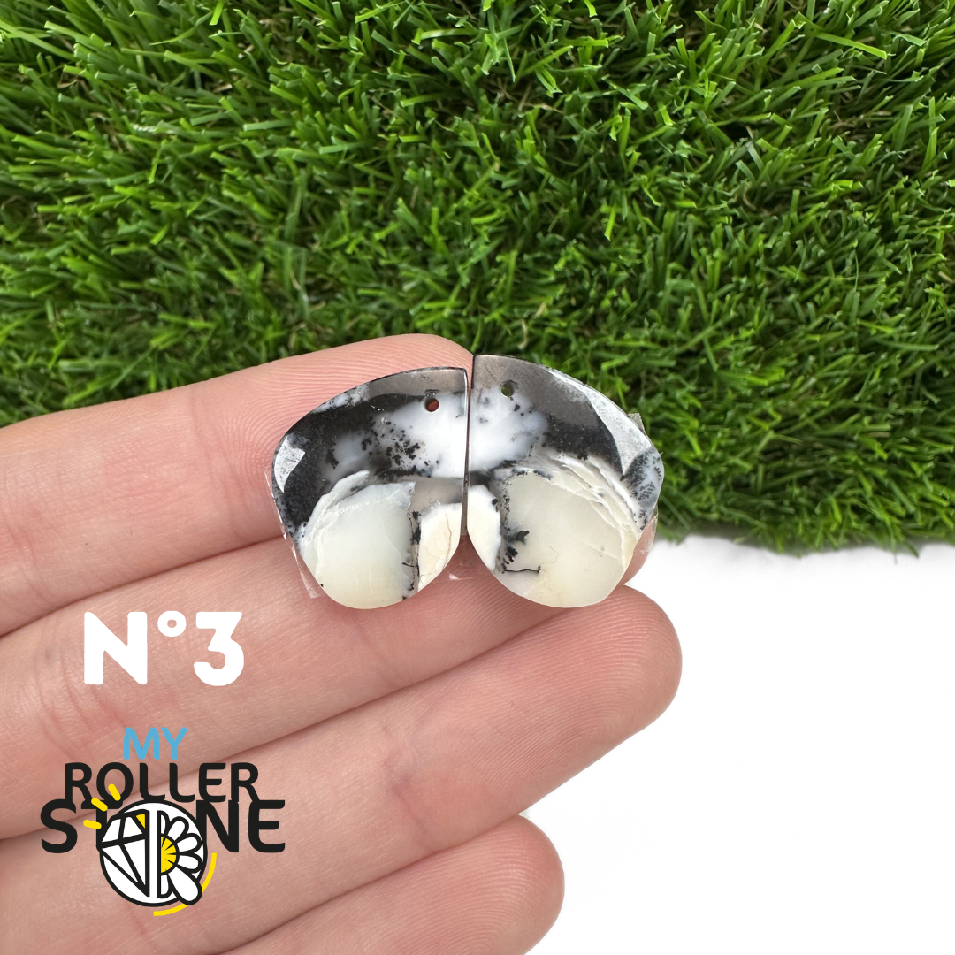 Paire de cabochons Opale Dendritique percé (Pour Boucles d'oreilles)