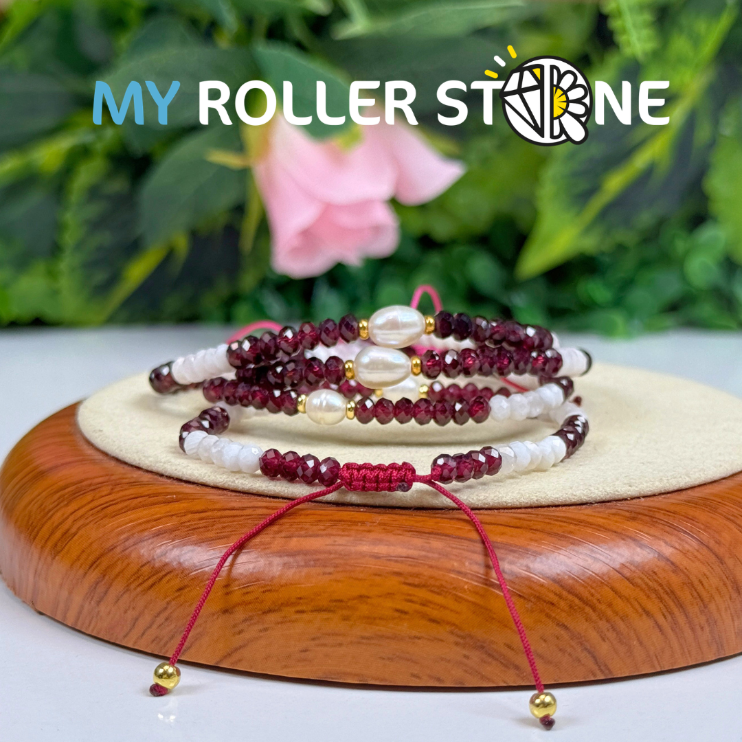 Bracelet Pierre de Lune, Grenat et perle de culture