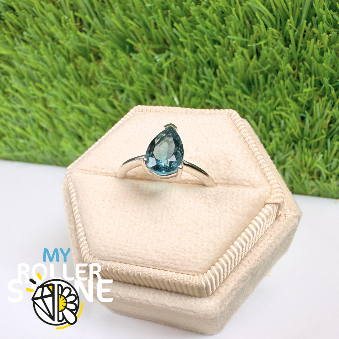 Bague Argent Fluorite Bleu-Vert Goutte Facettée (RBC321)