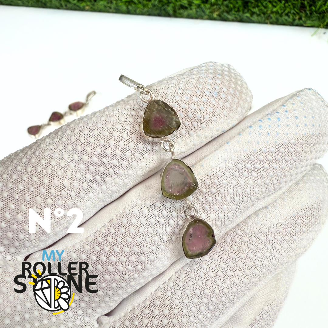 Pendentif Tourmaline Melon d'eau (Watermelon) et Argent