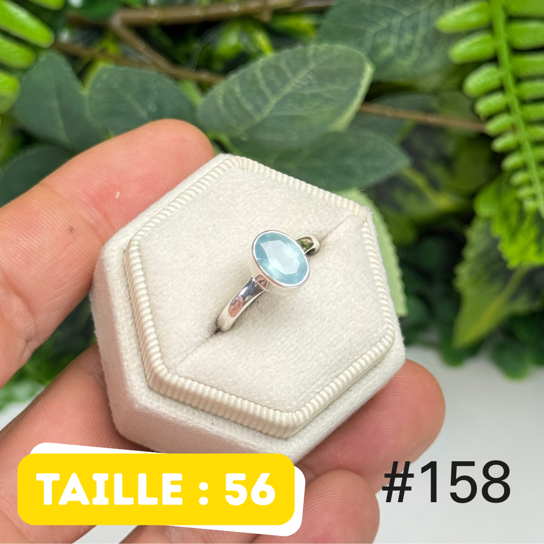 Bague argent 925 aigue-marine facettée #2158