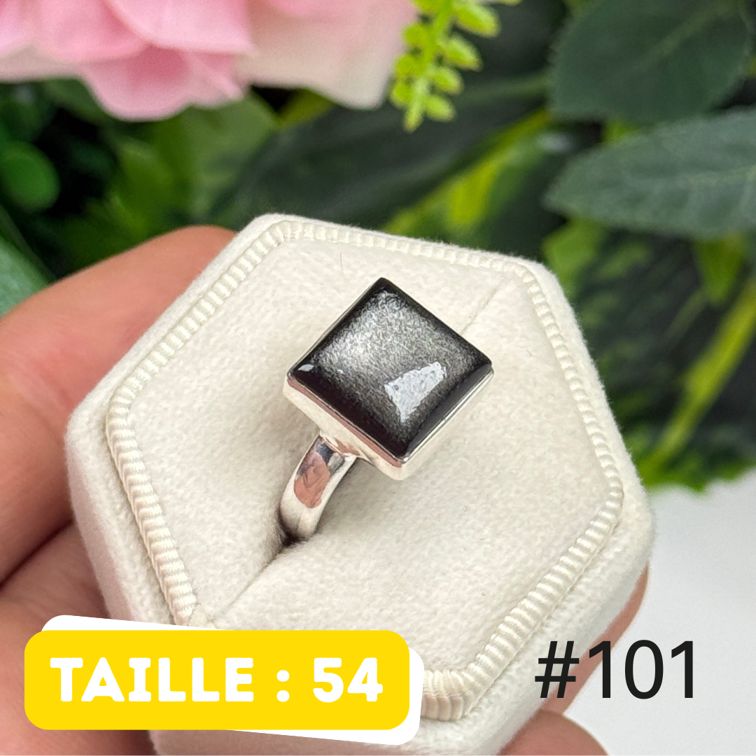 Bague argent obsidienne argentée #R101