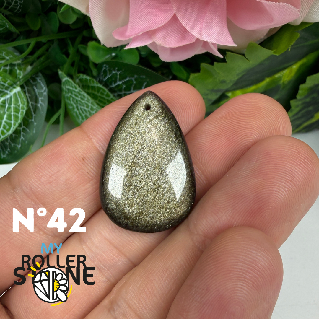 Pendentif Obsidienne dorée 5A percé