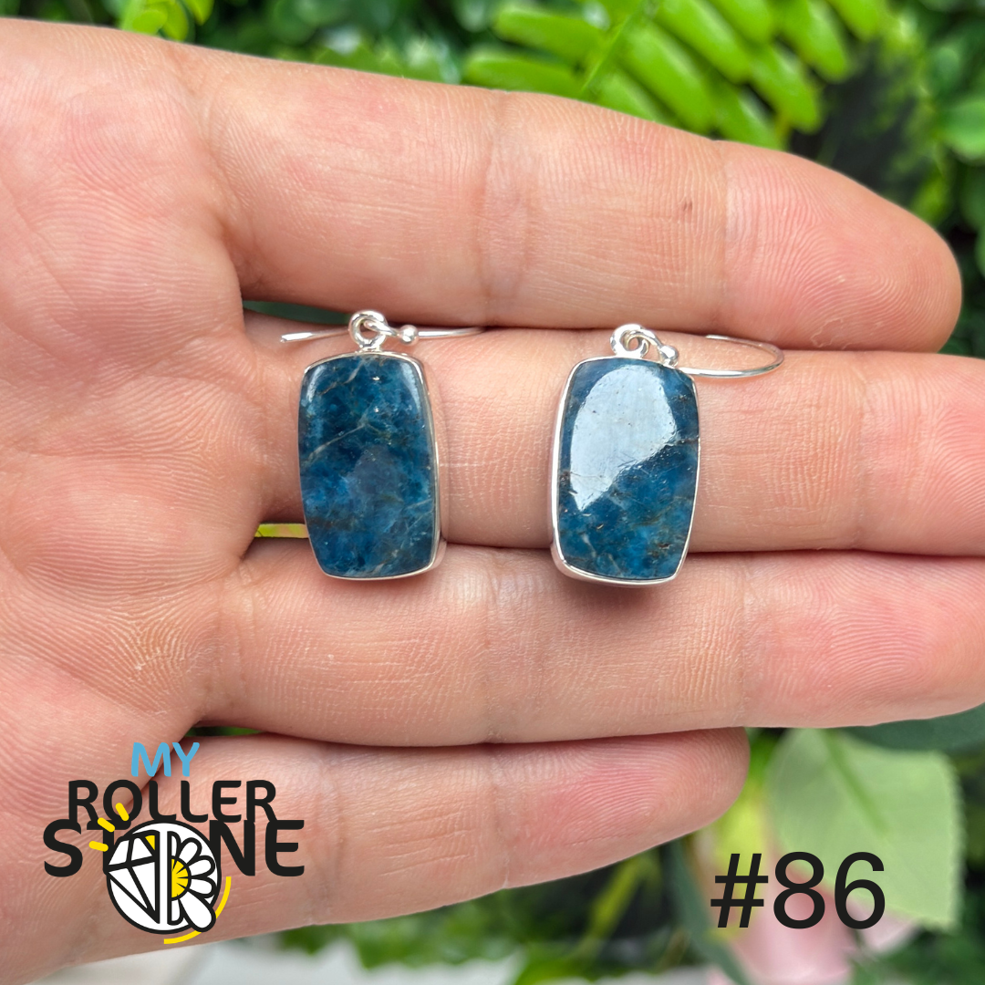 Boucles d’oreilles argent 925 apatite bleue néon #CE86