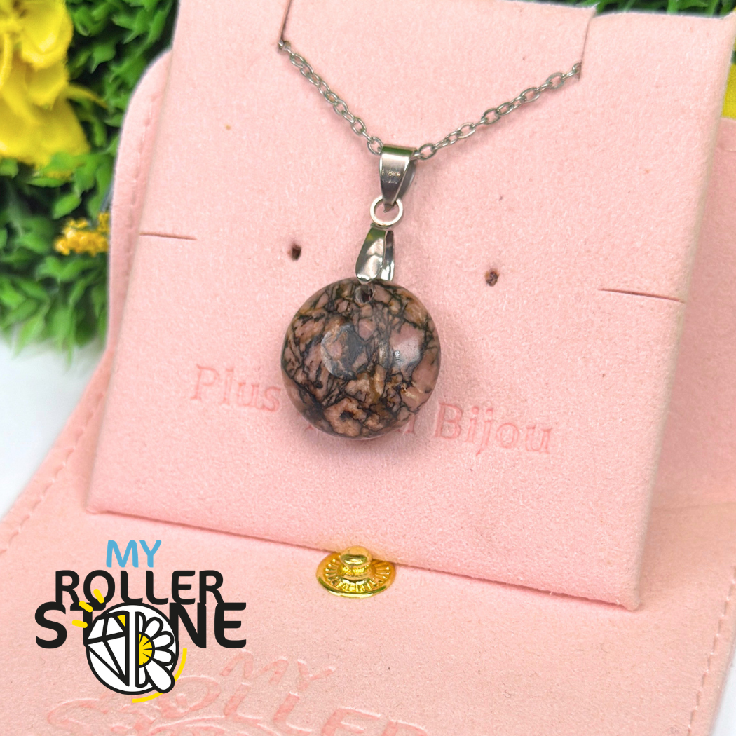 Pendentif rond Rhodonite