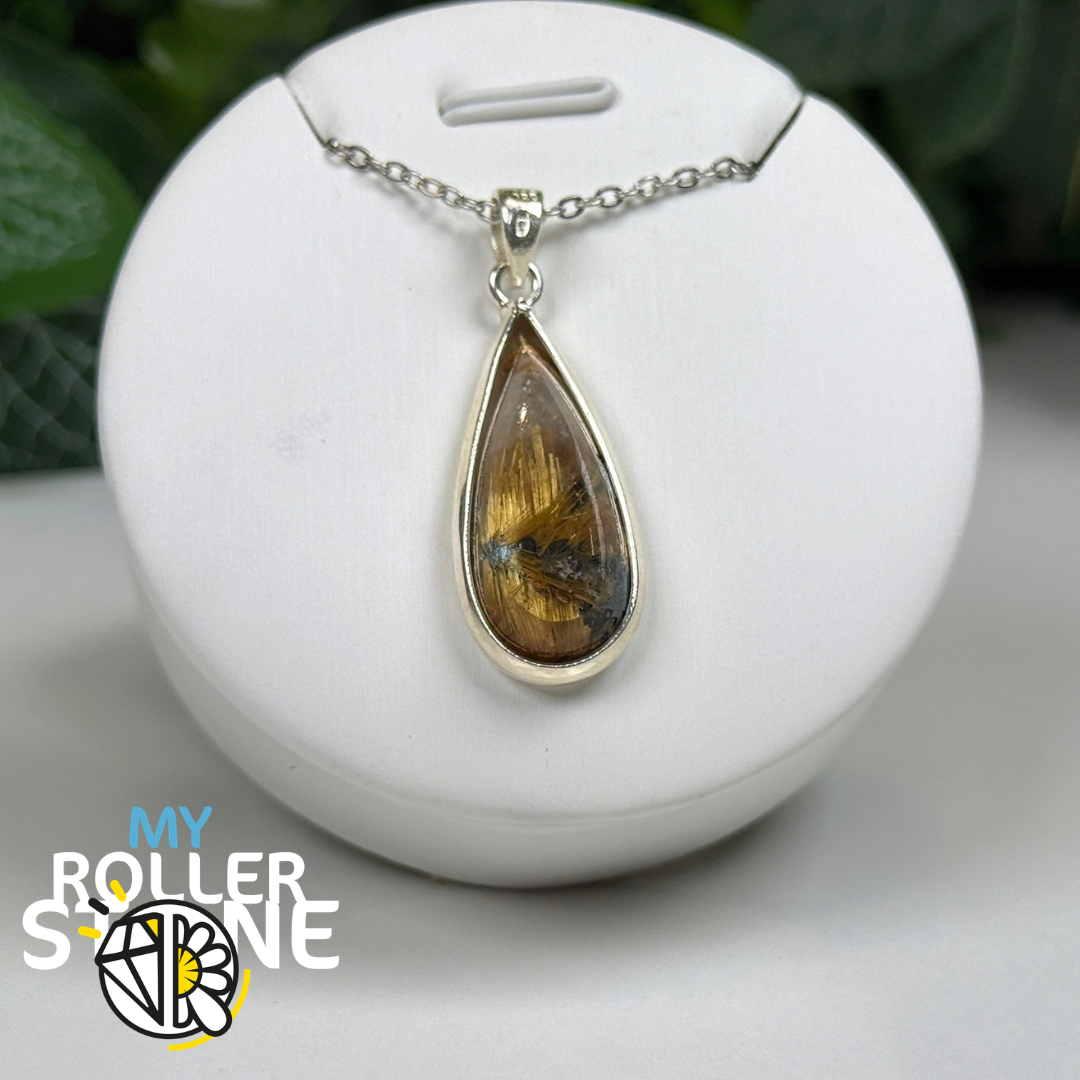 Pendentif en Quartz à Rutile Doré et Hématite
