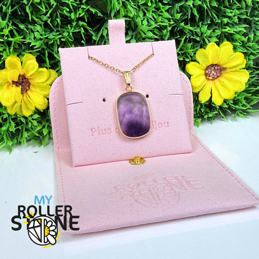 Pendentif plat serti Rhodonite ou Amethyste