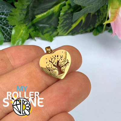 Pendentif coeur arbre de vie acier inoxydable Doré