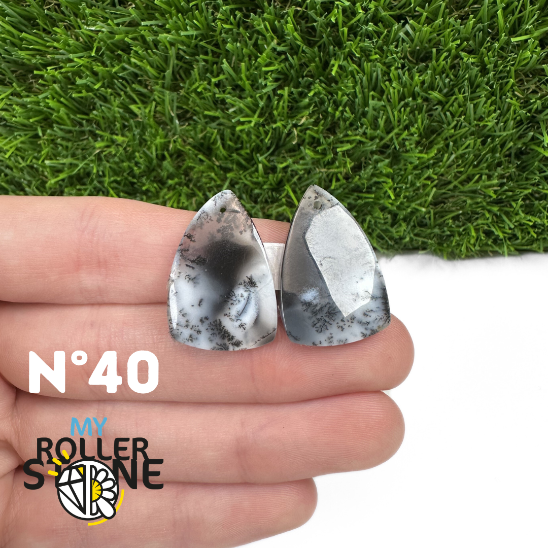 Paire de cabochons Opale Dendritique percé (Pour Boucles d'oreilles)