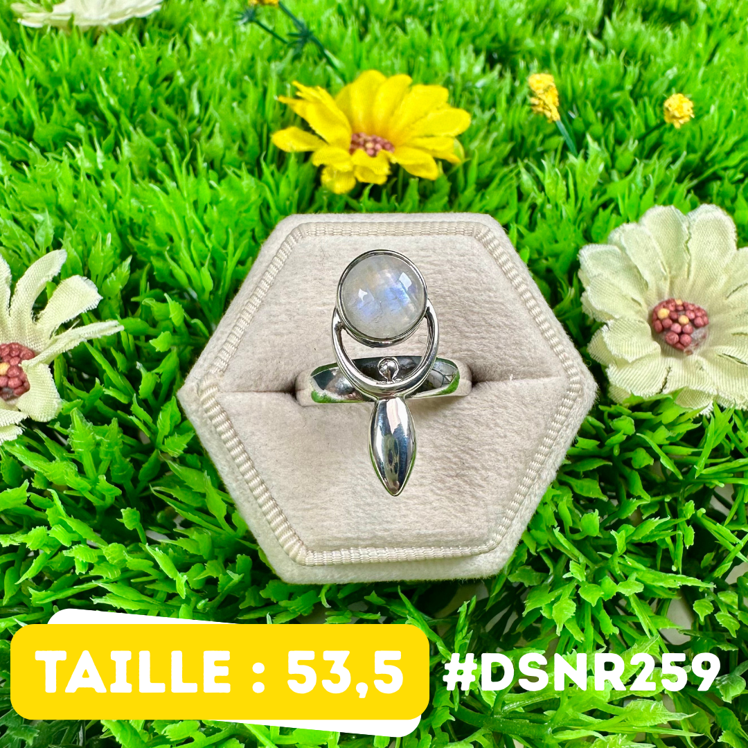 Bague Design Planète en Pierre de Lune en Argent 925 #DSNR259