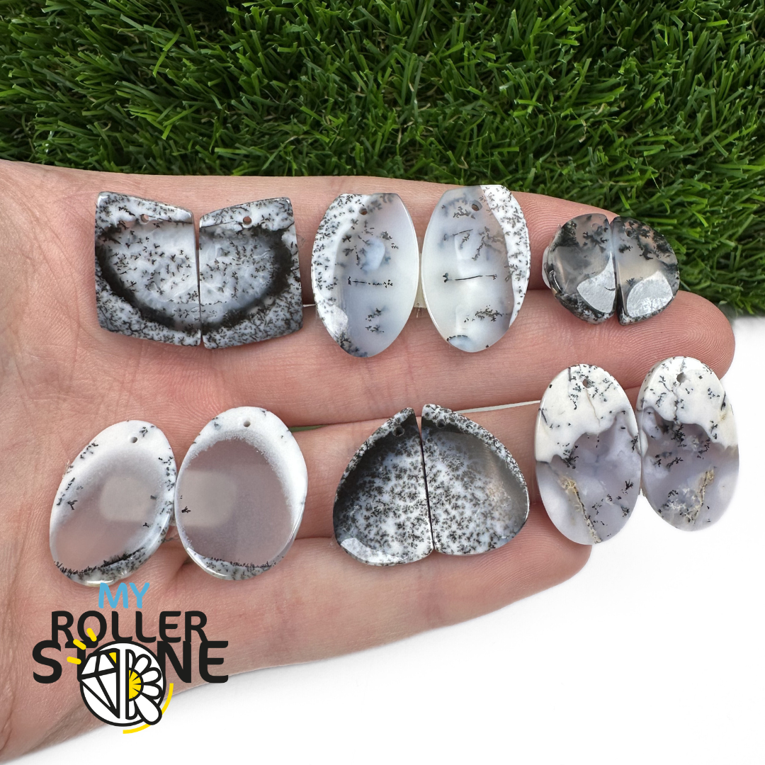 Paire de cabochons Opale Dendritique percé (Pour Boucles d'oreilles)