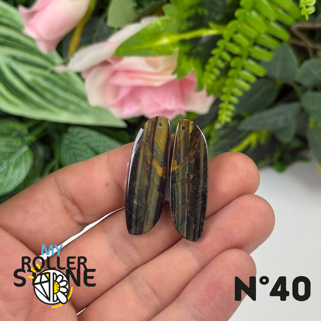 Paire de Cabochon percé en Oeil de Faucon pour Boucles d'oreilles