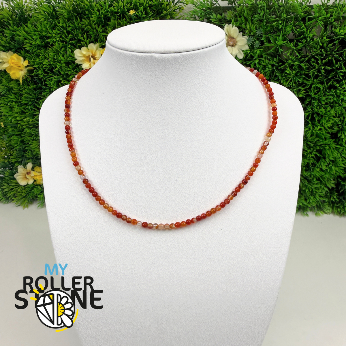Collier Cornaline Naturelle – Perles Facettées – Acier Inoxydable Doré