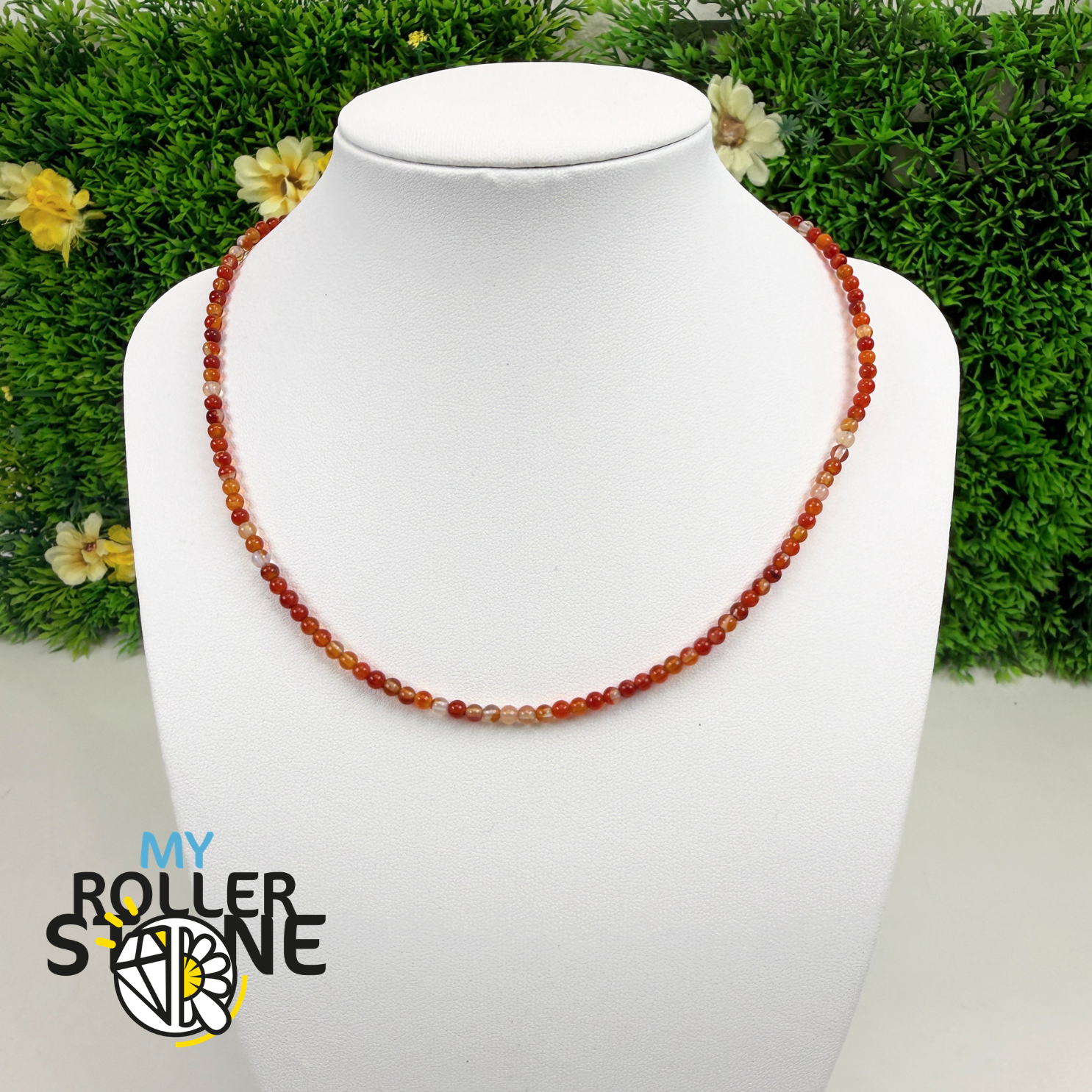 Collier Cornaline Naturelle – Perles Facettées – Acier Inoxydable Doré