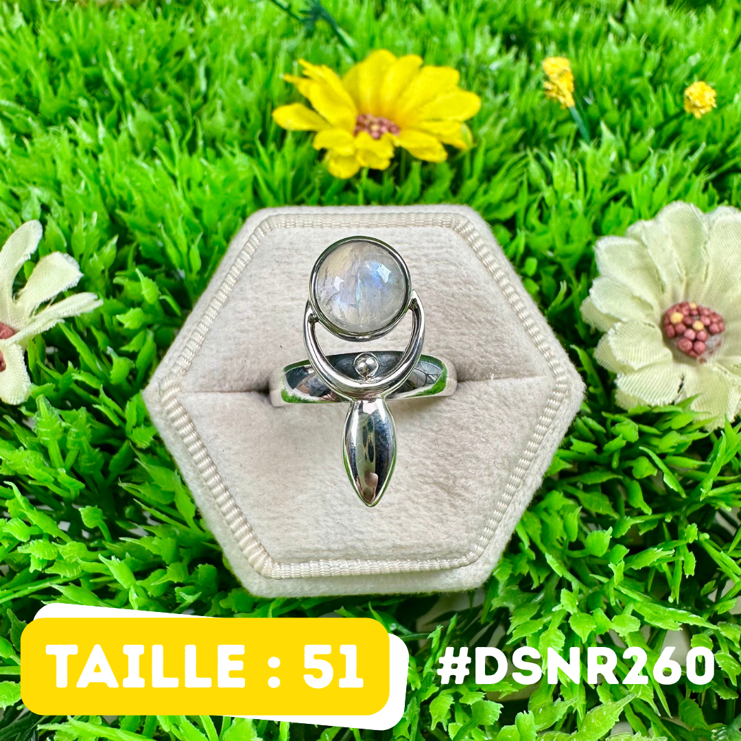 Bague Design Planète en Pierre de Lune en Argent 925 #DSNR260