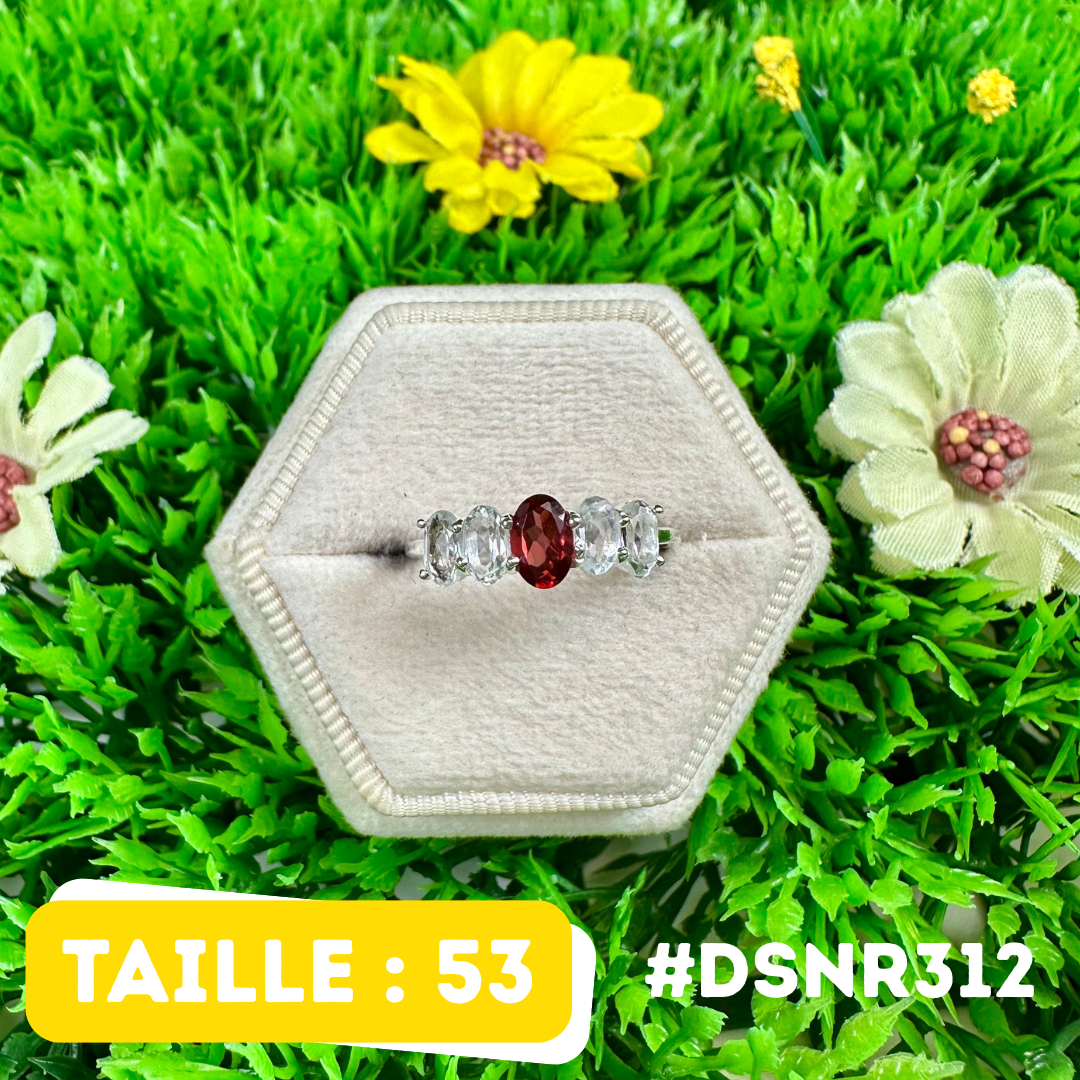 Bague Design Grenat et Cristal De Roche en Argent 925 #DSNR312