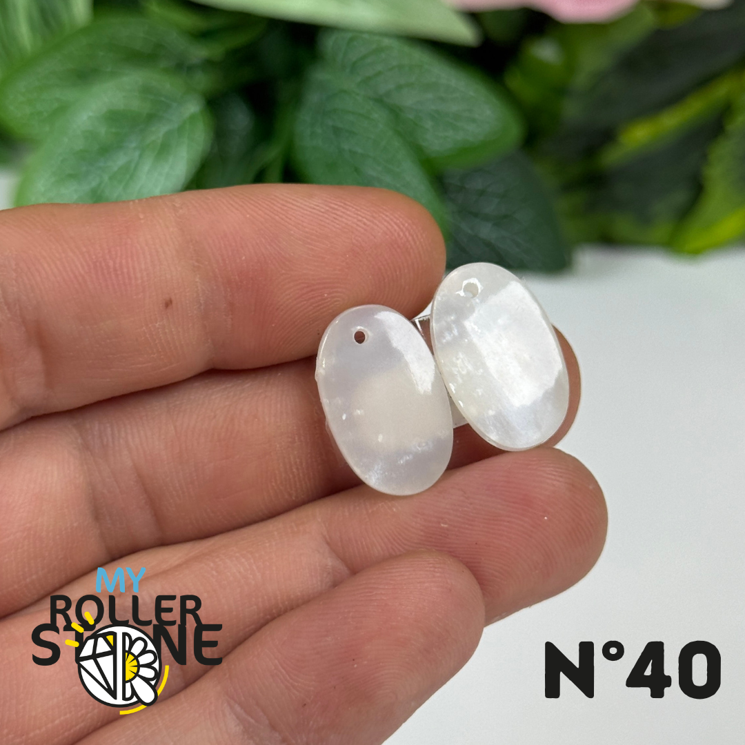 Paire de Cabochon percé en Pierre de lune D'Inde pour Boucles d'oreilles