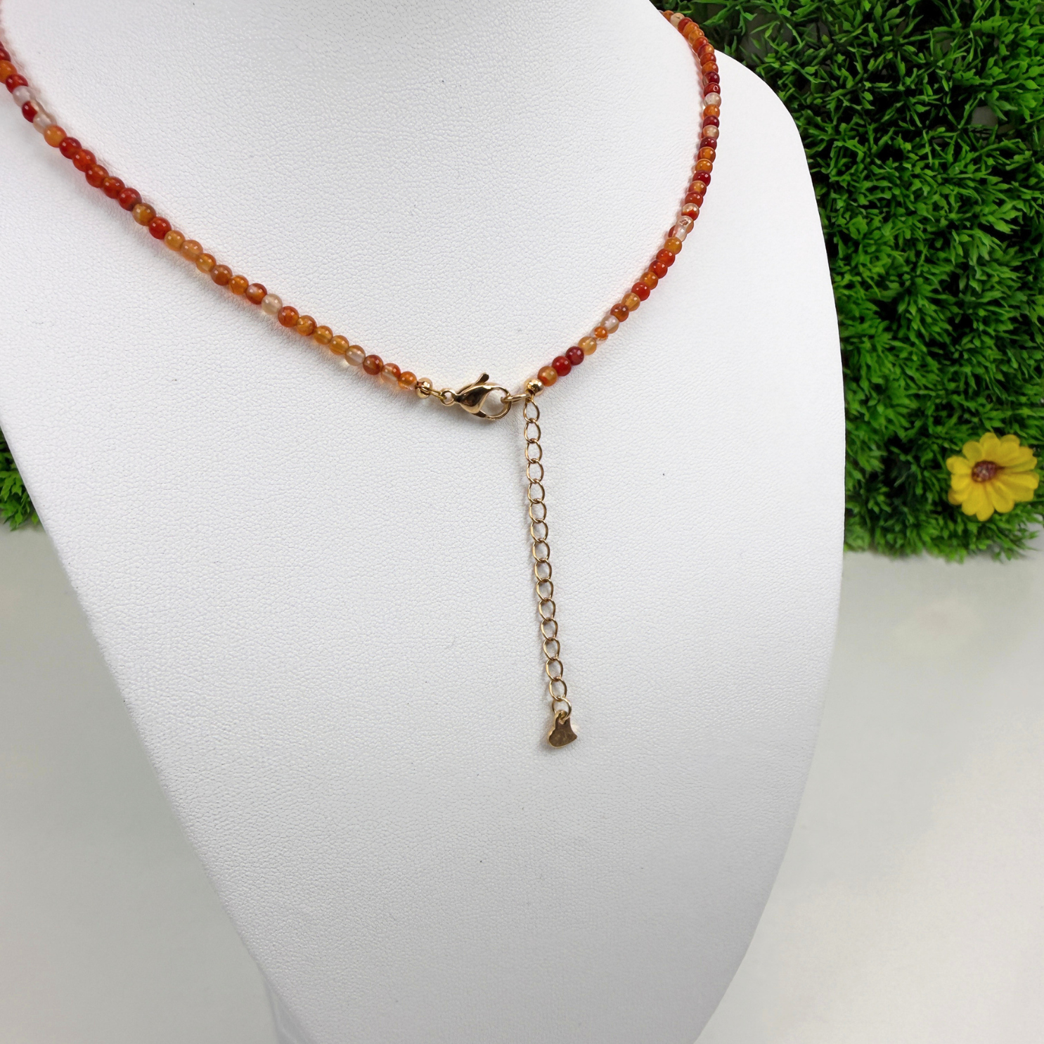 Collier Cornaline Naturelle – Perles Facettées – Acier Inoxydable Doré
